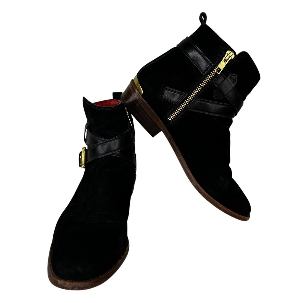 Coach Leoda Ankle Boots Black 7.5 Nubuck Gold - Picture 3 of 14